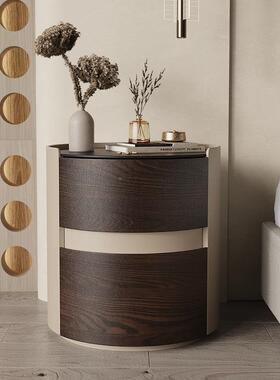 意式简极黑色玻璃实木高端革圆床简头柜轻奢约卧12351室岩板皮窄