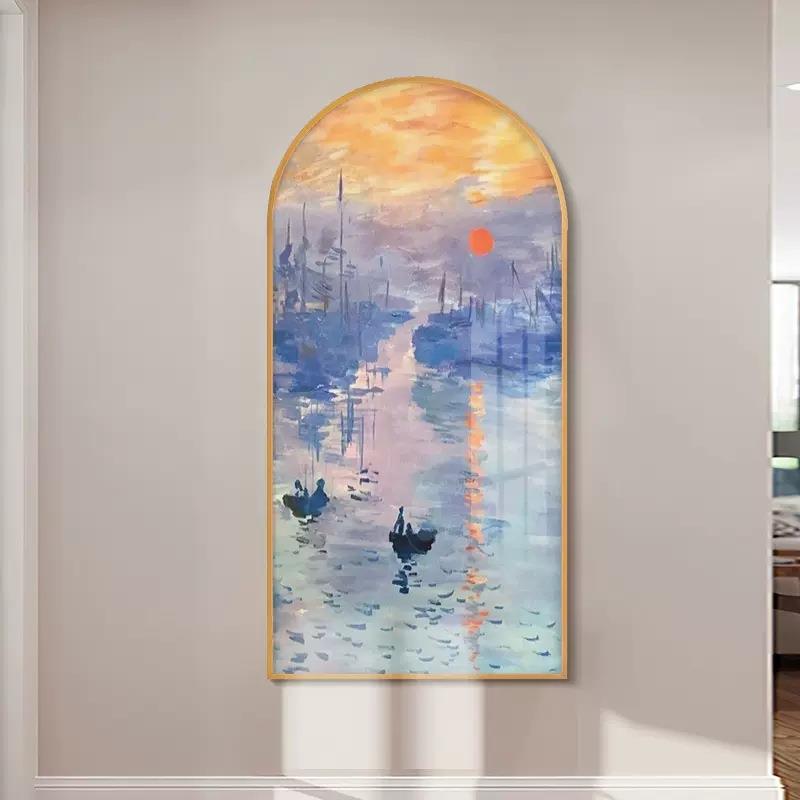 法式玄关装饰挂画al202403式入户梯走廊油画楼拱形挂美画轻奢莫奈