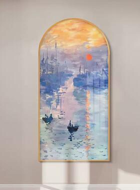 法式玄关装饰挂画al202403式入户梯走廊油画楼拱形挂美画轻奢莫奈