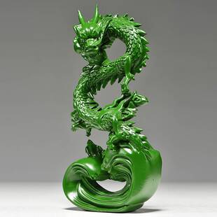 纯木龙摆件绿色木质盘龙吉祥物青龙年生肖实木雕刻木头补角工艺品