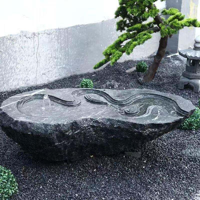 天然山石石雕水日式钵盆喷泉景观流200水花外造景庭院室内户摆件