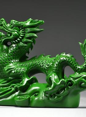 绿色木雕刻龙摆件十视二生肖木新头龙客厅电柜装饰MHQ01081实工艺