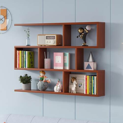 家用面墙上置物收纳架卧室板墙壁装饰木质壁挂书架隔墙收纳柜xeRX