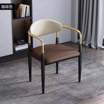 轻简约代感奢人椅超纤皮酒店餐椅家用茶主台不锈钢0130现靠背椅子