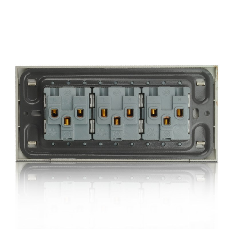 118型插座面板 香槟金不锈钢拉丝三位插座 9孔 九孔插座 三位插座