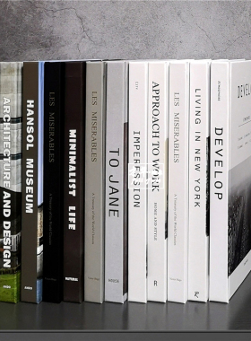 样板房装饰真书简约黑白灰外文书别墅书房K书架陈列静物拍照摄影