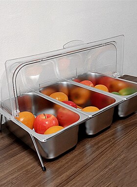 三格不锈钢自助餐展示p盘架 透明保鲜分格托盘 冷餐凉菜水果盘带