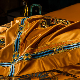 宫廷别墅样板间贡缎刺绣床品十件套 美式 欧式 高档全棉床上四件套