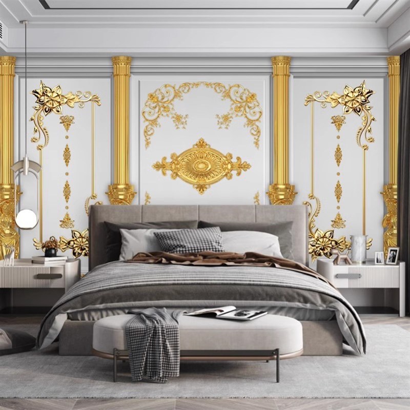 全屋定制法式石膏线条竹木纤维碳晶板背景墙餐厅客厅卧室集成墙板