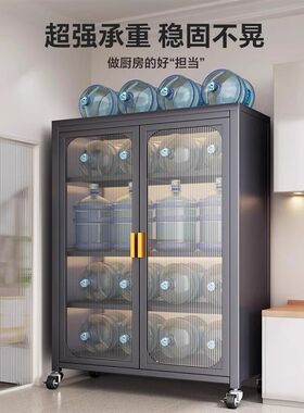 厨房置物架落地多层带门收纳柜子多功能橱柜微波炉碗碟电器储物柜