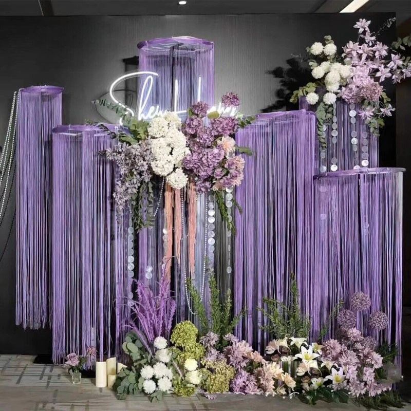 婚庆道具圆环吊顶珠帘装饰花环架婚礼舞台布置线帘升降架铁艺路引