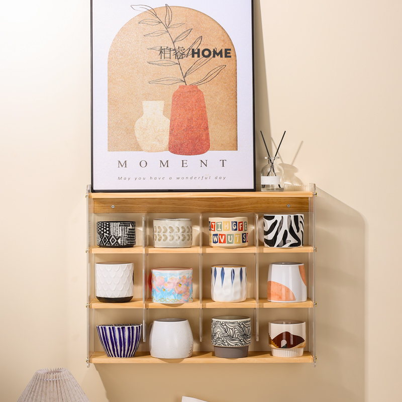 实木壁挂式杯架可免钉打孔杯子马克杯茶杯水杯上墙展示置物架