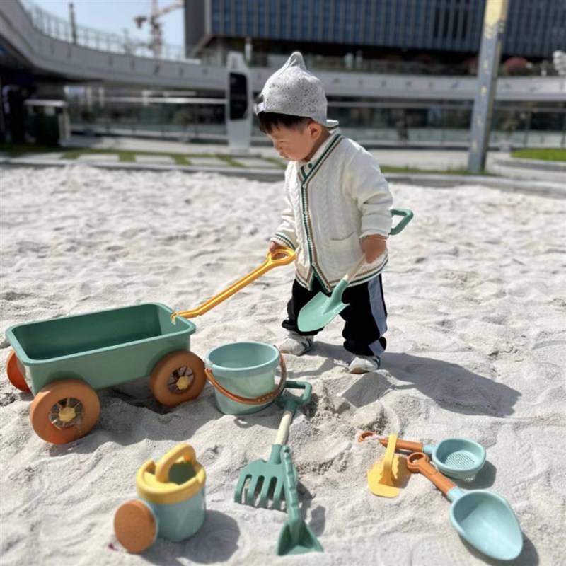 韩国ins 儿童沙滩玩具小推车套装挖沙玩沙雪铲子工具海边宝宝水桶