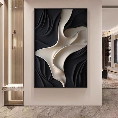 极简黑白灰客厅装饰画高级感立体感抽象落地画玄关沙发背景墙挂画