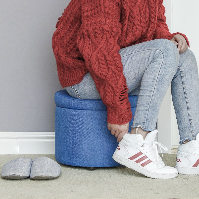 圆形布艺穿鞋凳门口收纳储物凳沙发简约现代搁脚可拆洗木脚矮凳子