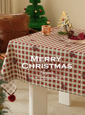 圣诞桌布防水f防油免洗桌面红色圣诞节节日氛围感装饰茶几餐桌布