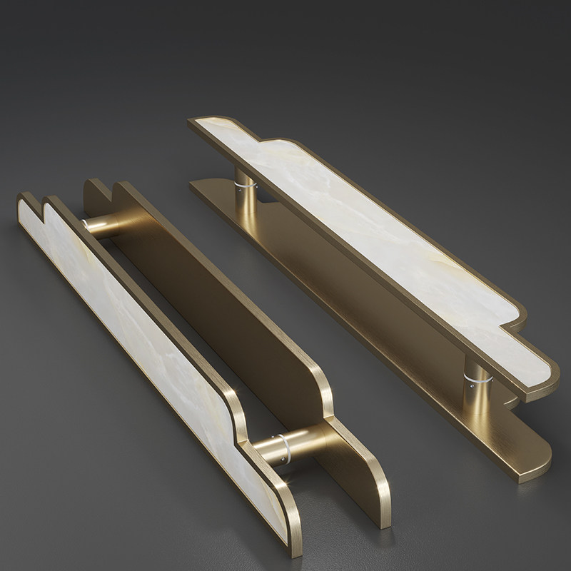 中式刻字logo玻璃大门把手酒店会议室包间实木门黑色极简铜门拉手