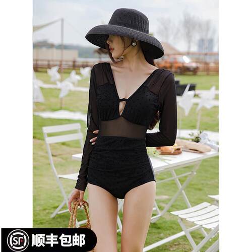 泳衣微胖女孩遮肚显瘦2025年夏季新款连身长袖泡V温泉保守游泳装