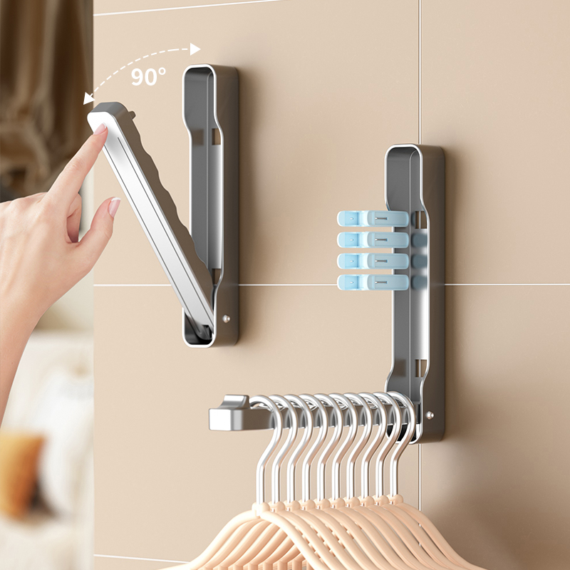 隐形晾衣架杆壁挂式折叠免打孔墙上晾晒绳窗户阳台伸缩飘窗晾衣架