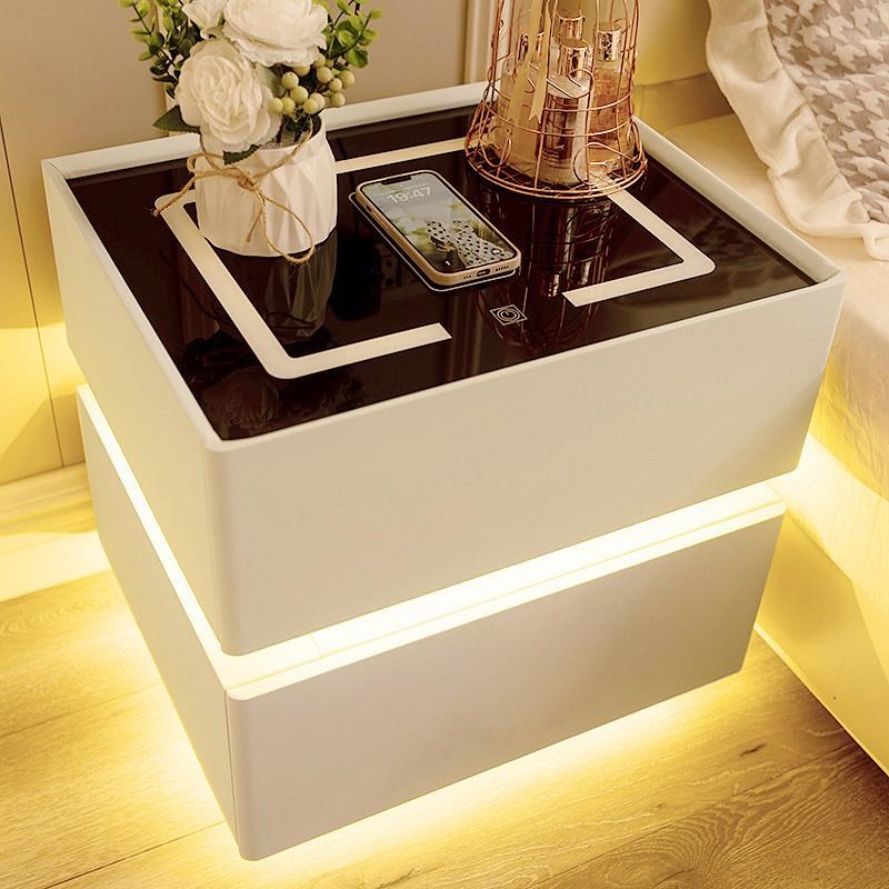 悬浮智能床头柜现代简约卧室灯光储物多功能密码锁充电实木床边柜