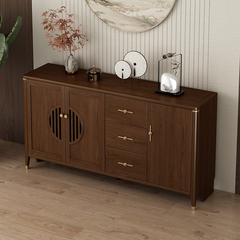 新中式餐边柜酒柜一体靠墙置物柜实木客厅大容量储物柜厨房碗柜子