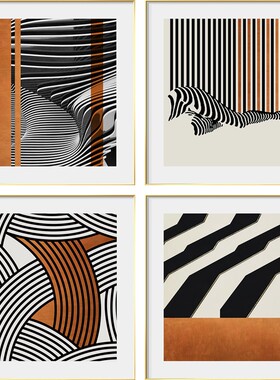 现代简约卧室装饰画橙色抽象线条挂画客厅沙发背景壁画样板间墙画