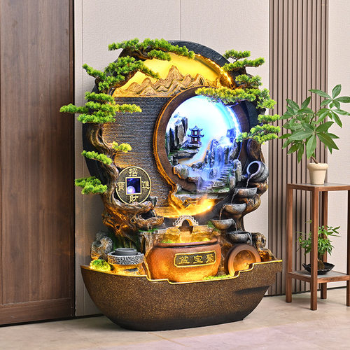 公司招财聚宝盆水幕墙屏风庭院假山流水落地造景摆件循环水景喷泉