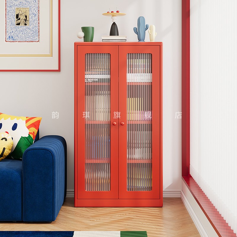 钢制书架带门防尘书柜客厅储物柜一体靠墙落地置物架收纳柜无甲醛