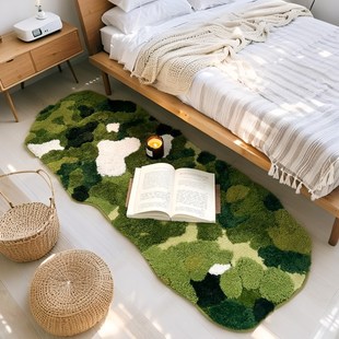森林苔藓地毯卧室床边地毯2025新款 ins风房间改造高级感毛绒地垫