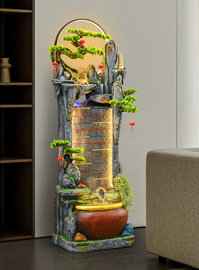 高山流水摆件循环水景招财客厅落地水幕墙屏风P办公室乔迁开业礼