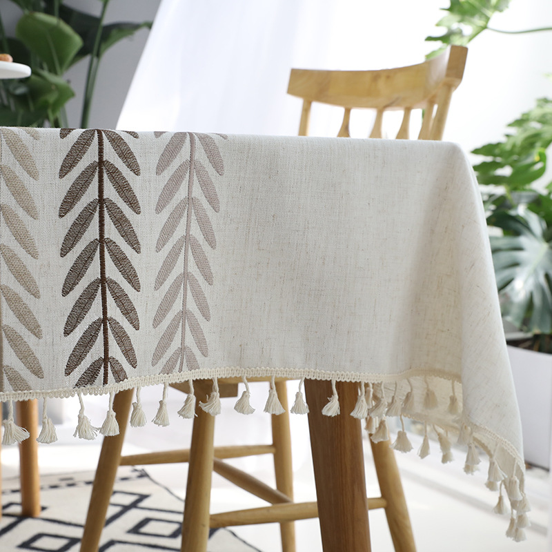 北欧inas风棉麻防水绣花免洗桌布长方形餐桌布艺现代简约风格台布
