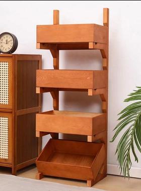 实木三层置物落地架式房多层PIQ物杂物家用收纳蔬菜客厨厅卧室置
