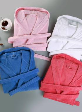 酒店浴袍男女冬加厚季DM01纯棉毛巾料带帽睡袍秋长加吸水游泳浴衣