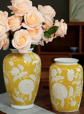 新瓷中式花瓷陶级花瓶可水培插花花瓶10黄色手绘高青感花瓶装饰现