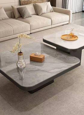 客轻厅家用奢意式高正方形岩板小户型简约茶几客厅极简环保级UEV