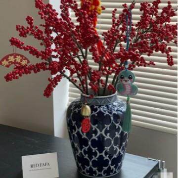 中默认项式青花瓷花瓶摆件家厅居客插新花器复古陶花瓷瓶电视柜装