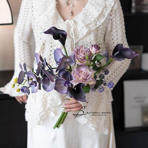 档设计款蝴蝶高花束装饰花花卉仿真兰花假花艺摆件餐桌蝶韵蝴蝶花