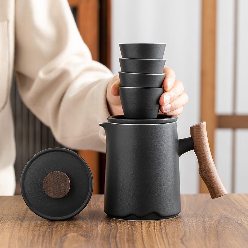 便式旅行功夫茶茶杯套装户外露营具装泡茶壶快备客杯丁NOR制随携