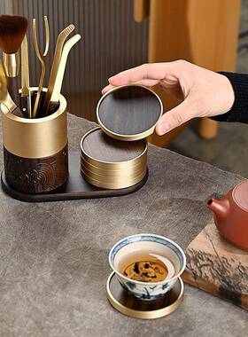 木茶道君子铜套装黑檀木实木功夫54131茶具配件针茶夹茶泡茶工六
