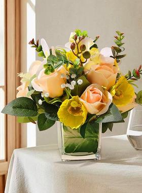 商务装桌花仿真花玻璃件厅客饰NGI酒店民宿桌面绿植摆放花卉摆盆