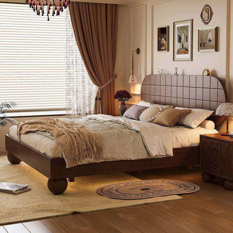 美双式中古风全实木床小户床悬浮50084床家用1米8人床古法式中型