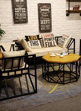 复工业风铁艺沙发椅工办公TX56985作室室休闲沙发椅古客厅接待布