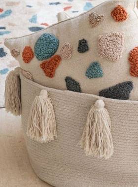 编北欧ins棉绳织流苏收LJS纳尿筐房杂物收纳间置物篮婴儿布收纳盒