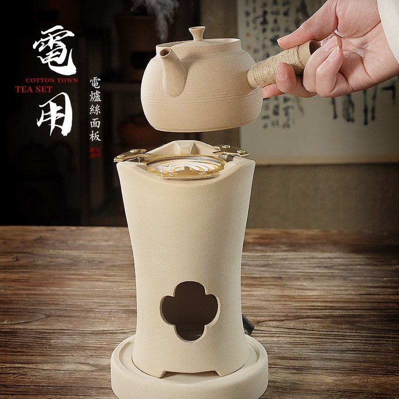 潮州砂铫壶素烧白泥小高炭炉围炉煮茶炉烧水壶提梁V壶炭电两用煮