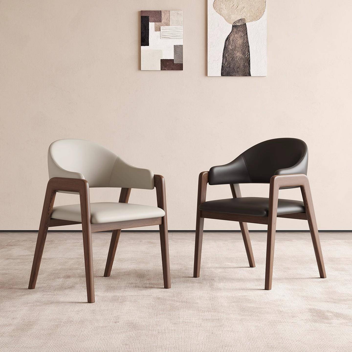 意式极简实木餐椅欧家书桌用酒店北餐厅休闲椅扶手设计YT28师洽谈