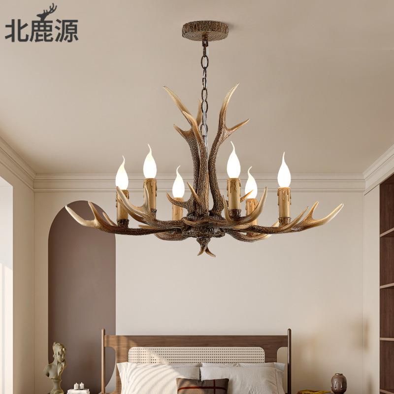 源古鹿角装灯美式乡头村复工业风鹿角吊灯酒459吧咖啡厅清吧饰吊