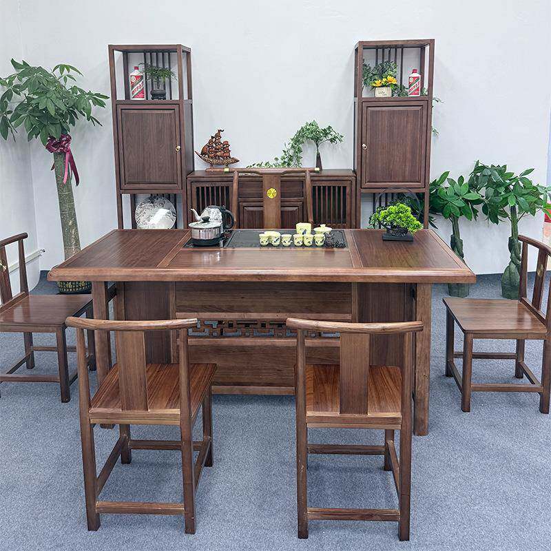 现货实木茶桌椅组合一桌椅体茶桌茶台一一整客五厅自套动FXP烧水