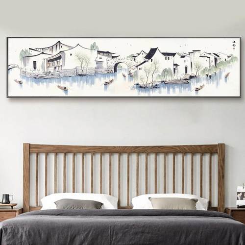 民江水乡装ZKD饰南画新中式卧室头挂画客床厅办公室山水画茶室宿