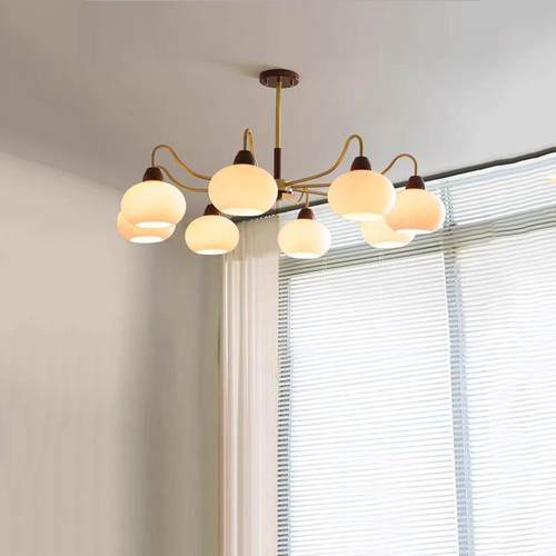 客厅柿子吊灯风北欧原奶油卧中室灯法式复古木376古书房餐厅多头