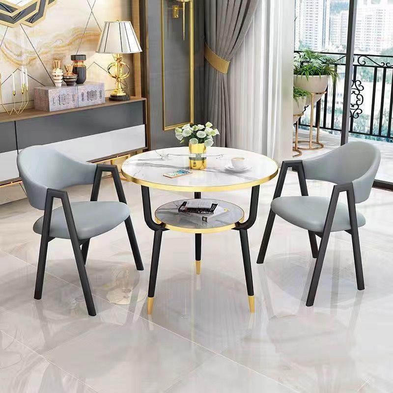 轻奢板洽谈桌奶茶店咖啡厅桌寓酒公店阳台休椅闲qzy-6454接待仿岩